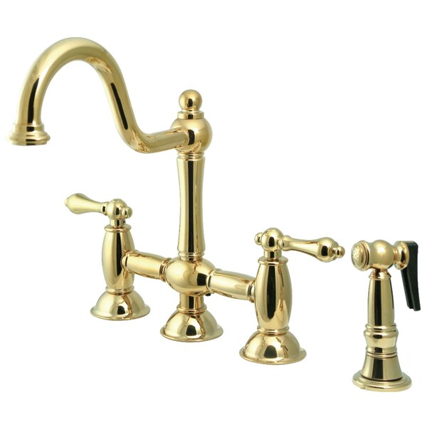 KS3792ALBS Restoration Bridge Kitchen Faucet W/ Brass Sprayer, Brass